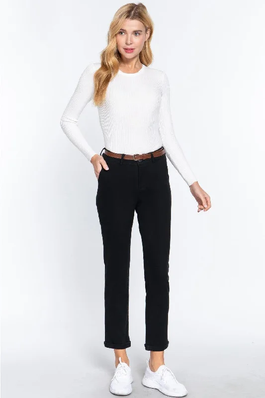 ACTIVE BASIC Cotton-Span Twill Straight Pants Fashionable Sporty Pants