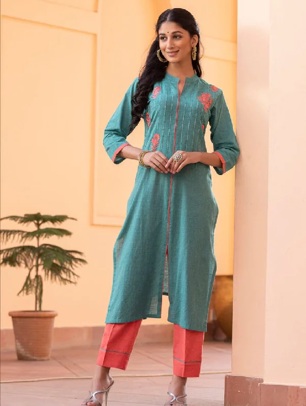 Embroidered Handloom Cotton Kurta Pants Set 3576 Formal Slim Pants