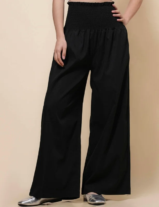 Ladies Elastic Waist Wide Leg Everyday Pants SKP41139 Chic Slim Fit Pants