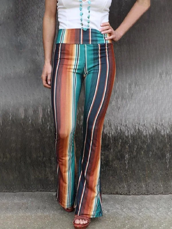 High Waist Striped Bootcut Pants Soft Stretch Pants