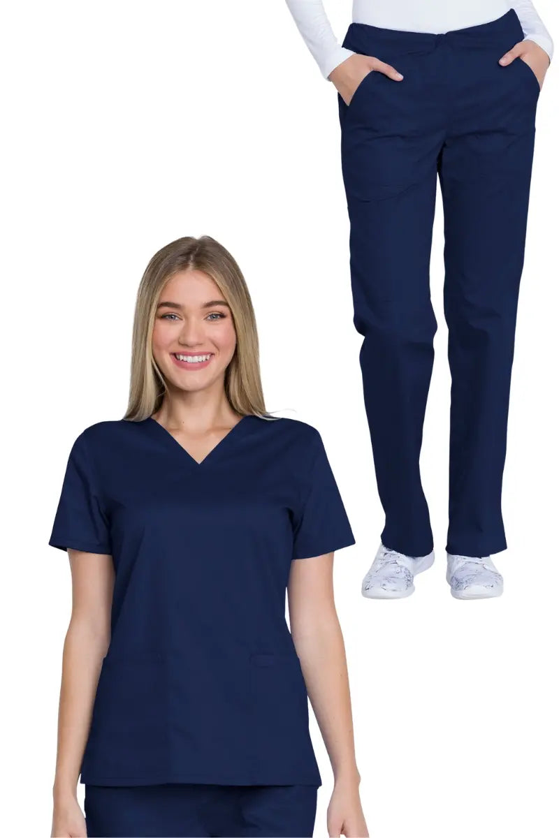 Dickies Industrial Women's Petite Pants Scrub Set | Navy Blue Trendy Printed Pants