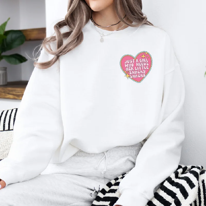 Snacky Snacks Heart Pocket Sweatshirt Hoodie with Crew Neck Simple Timeless