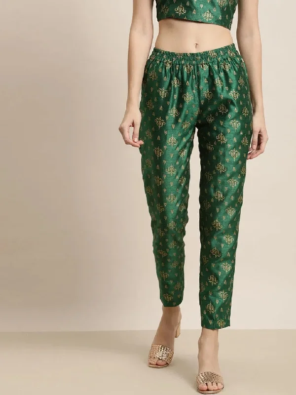 Green Foil Print Pencil Pants Soft Cotton Pants