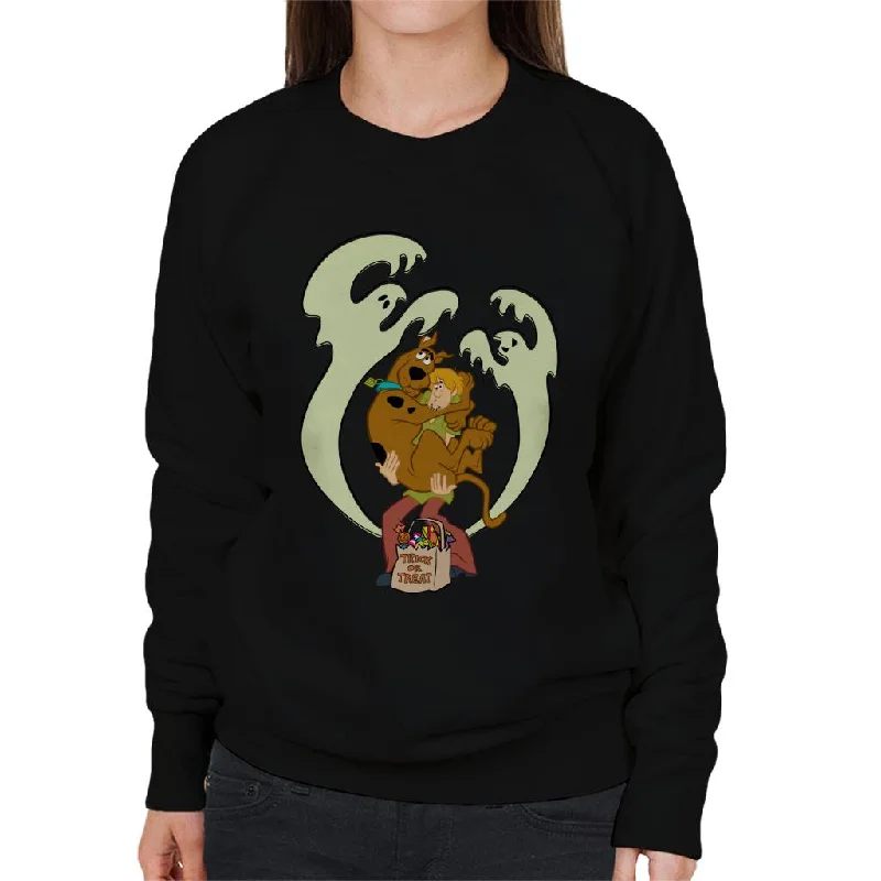 Scooby Doo Halloween Trick Or Treat Ghosts Women's Sweatshirt Hoodie with Frayed Bohemian Relaxed