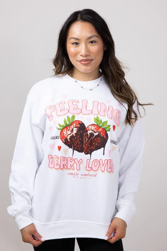 Simply Southern Berry Loved Sweatshirt for Women in White | CREW-BERRY-WHITE Graphic Hoodie Design Print