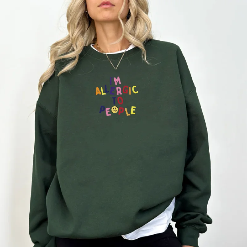 I'm Allergic To People Women's Sweatshirt Hoodie with Hem Raw Edge Edgy Unfinished