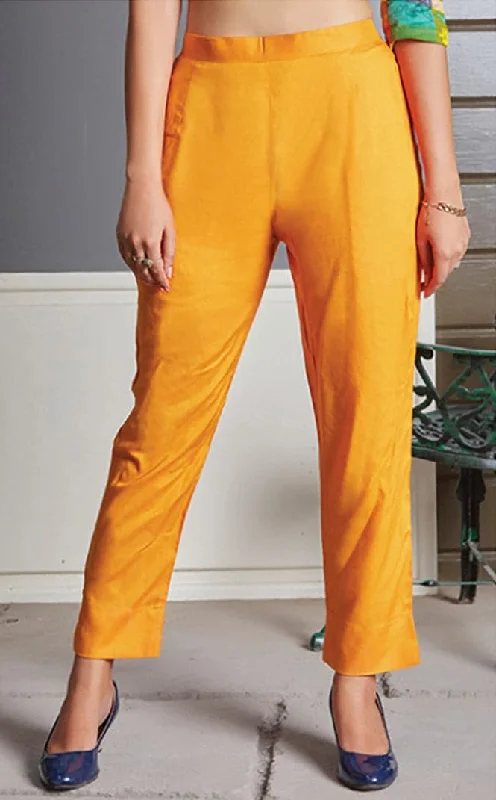 Mustard Rayon Pants Elegant High-Waist Pants