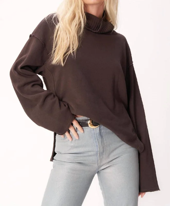 Nicola Funnel Neck Sweatshirt In Black Brown Cotton Hoodie Fleece Lining Warmth