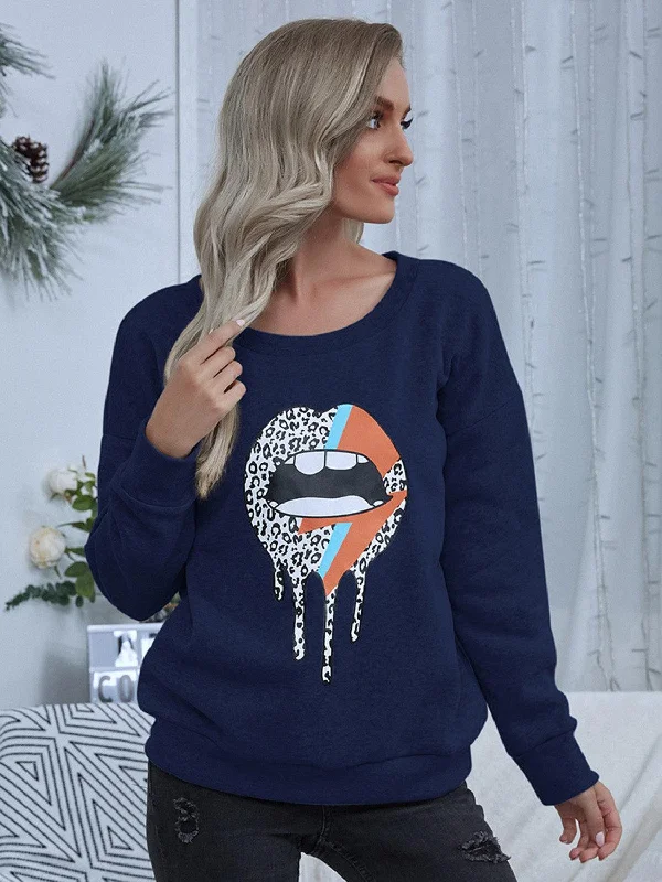 Lip Graphic Sweatshirt in 2 Colors Hoodie with Hem Raw Edge Edgy Unfinished