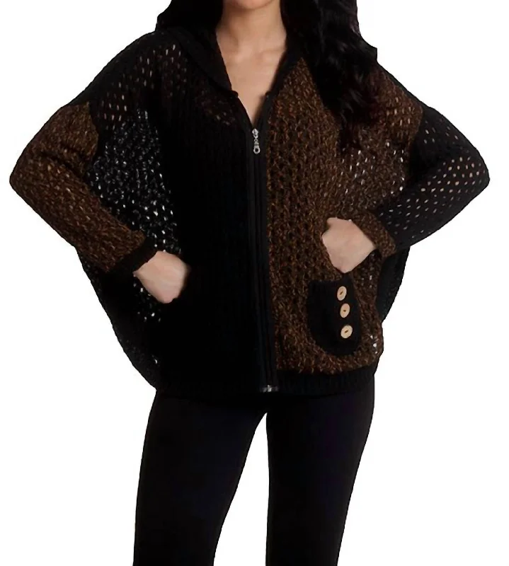 Crochet Button Hoodie Poncho In Spiceblack Graphic Hoodie Design Print