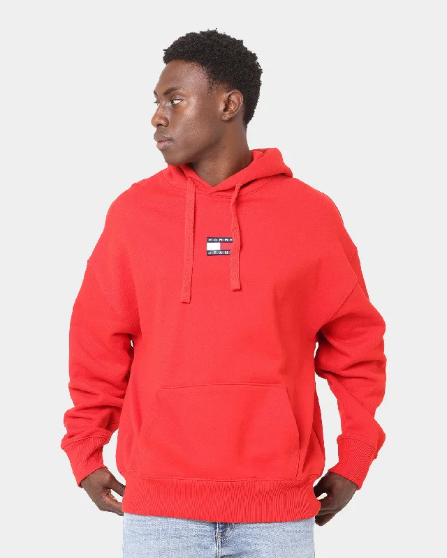 Tommy Jeans Tommy Badge Hoodie Deep Crimson Zip Hoodie Drawstring Kangaroo Pocket