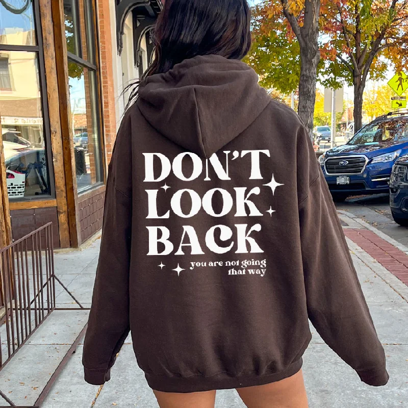 Don't Look Back Back Logo Hoodie Hoodie with Button Placket Classic Preppy