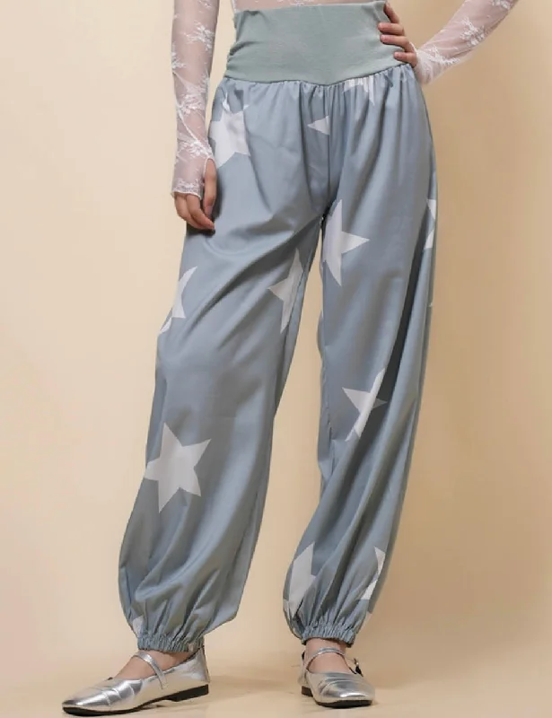 Ladies Star Color Block Elastic Waist Pants SKP41119 Comfortable Wide-Leg Pants