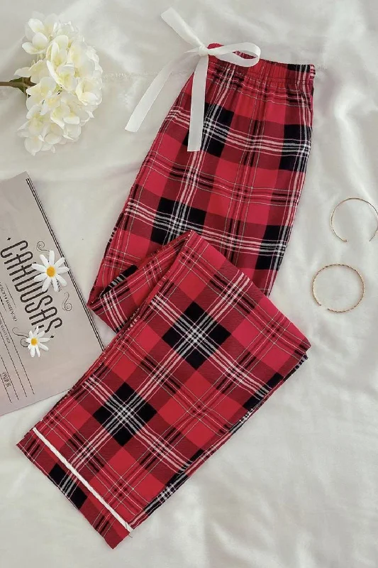 Plaid Tied Loungewear Pants Elegant Trouser Pants