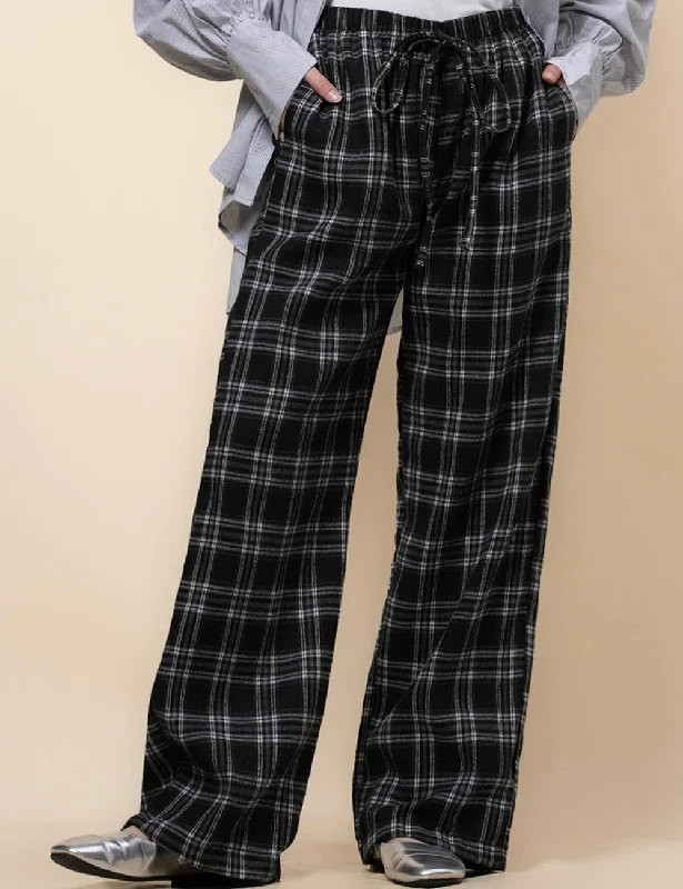 Ladies Elastic Waist Plaid Stright Leg Pants SKP41132 Classic Bootcut Trousers