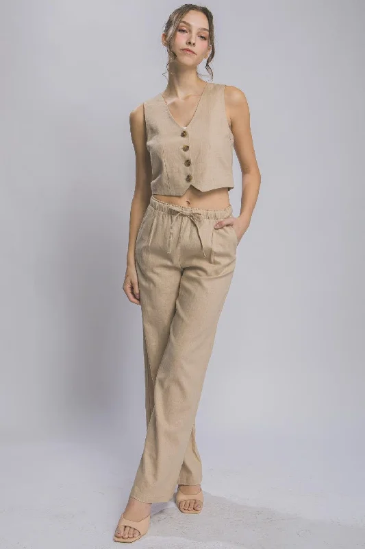 LOVE TREE Drawstring Wide Leg Pants with Pockets Trendy High-Waist Trousers