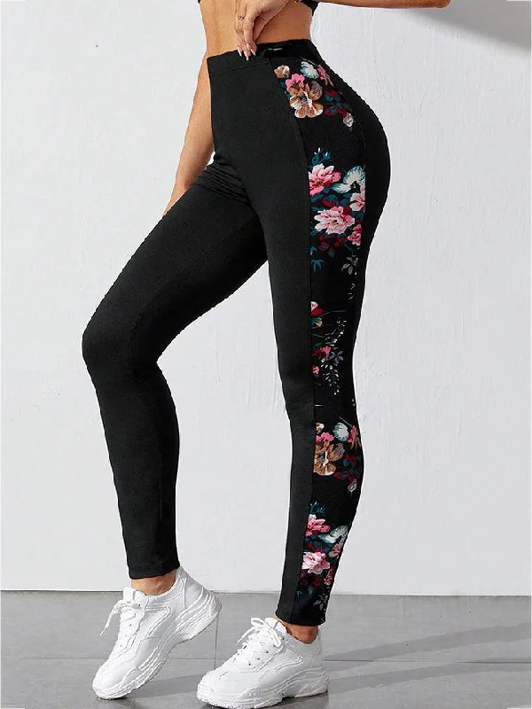 Floral Print Wide Waistband Pants Fashionable Work Pants