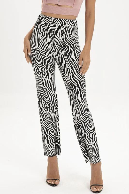 Zebra Print Straight Leg Pants Casual Drawstring Pants