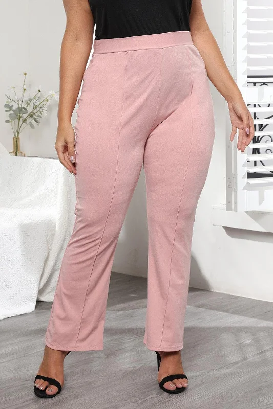 Plus Size Seamed Detail Plain Pants Trendy Printed Pants