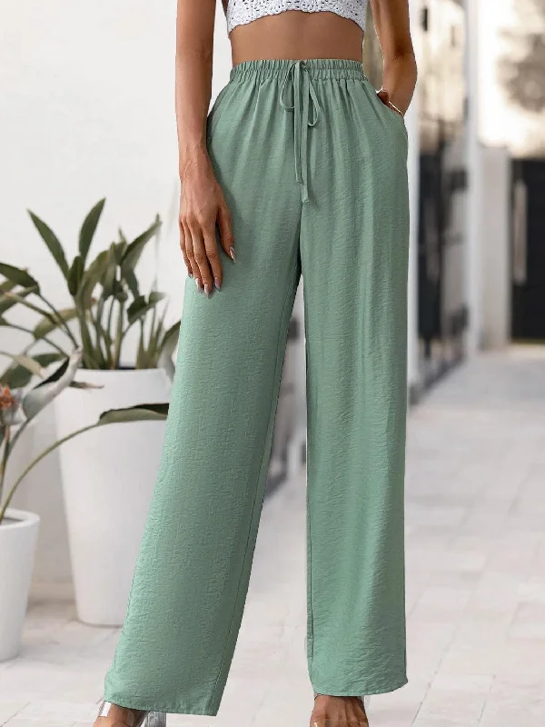 Tied High Waist Wide Leg Pants Lightweight Linen Pants