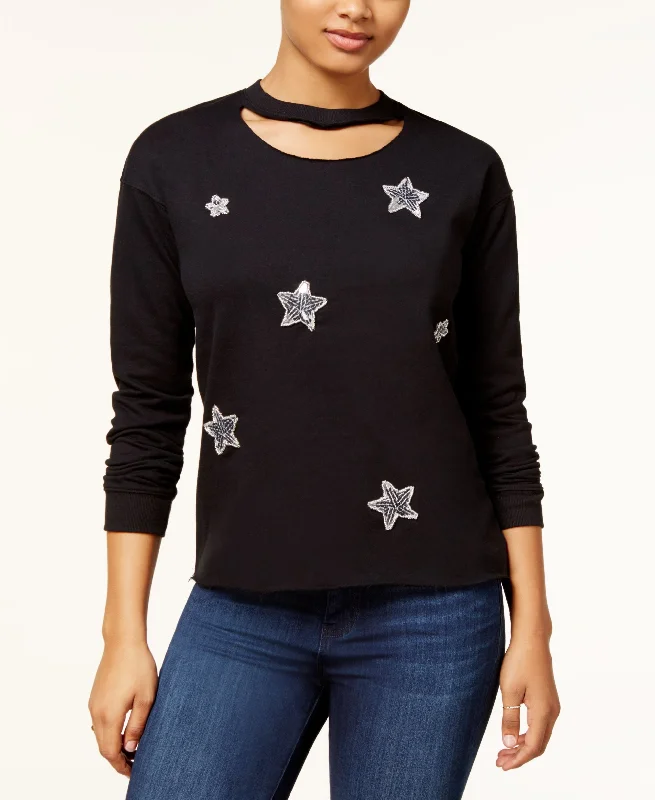 Almost Famous Juniors Star Graphic Choker Sweatshirt Hoodie with Full-Zip Functional Layering