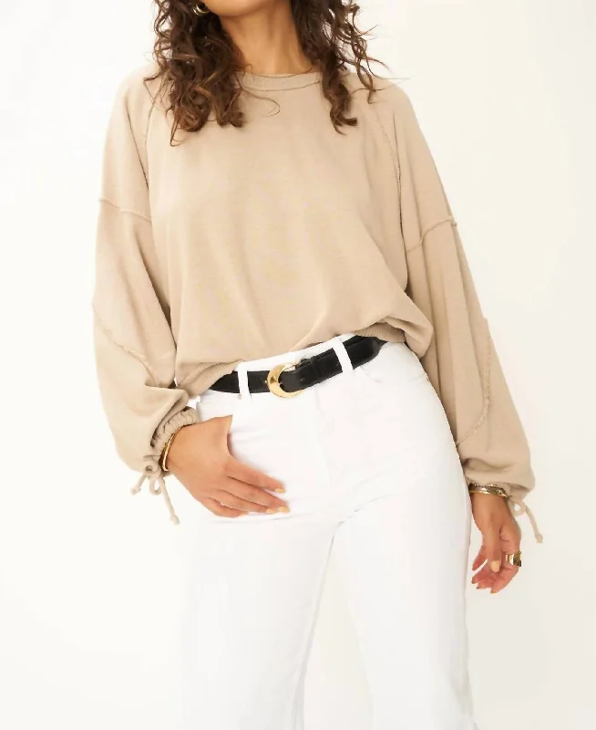 Idris Tie Sleeve Sweatshirt In Beige Hoodie with Elastic Waist Stretchable Comfortable