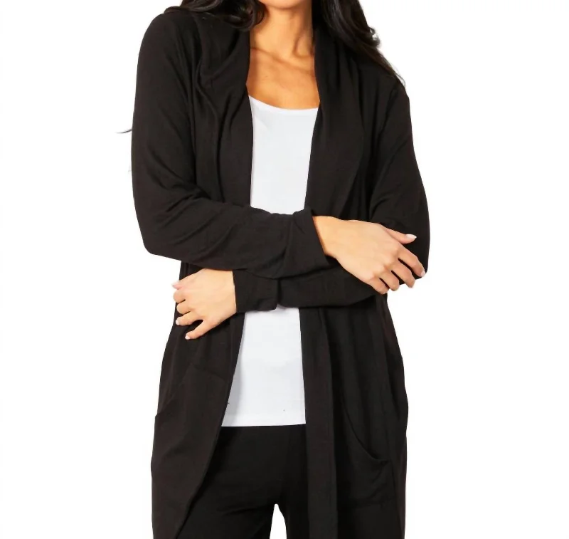 Open Hoodie Duster In Black Hoodie with Puffed Sleeves Voluminous Trendy