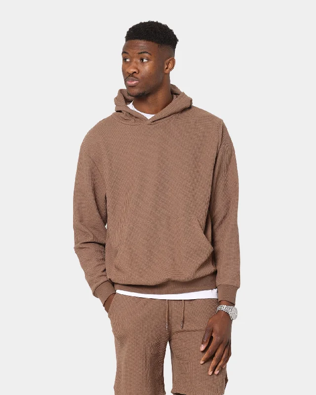 XXIII Jaxon Rib Hoodie Brown Hoodie with V-Neck Classic Versatile