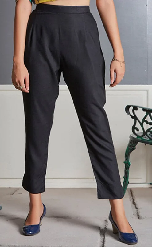 Black Rayon Pants Soft Stretch Trousers