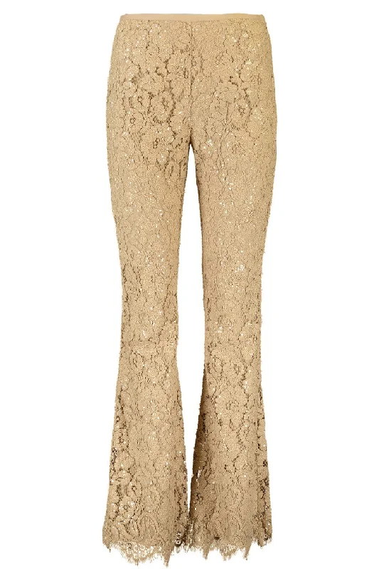 Paillette Lace Flare Pant - Floral Wide-Legged Palazzos