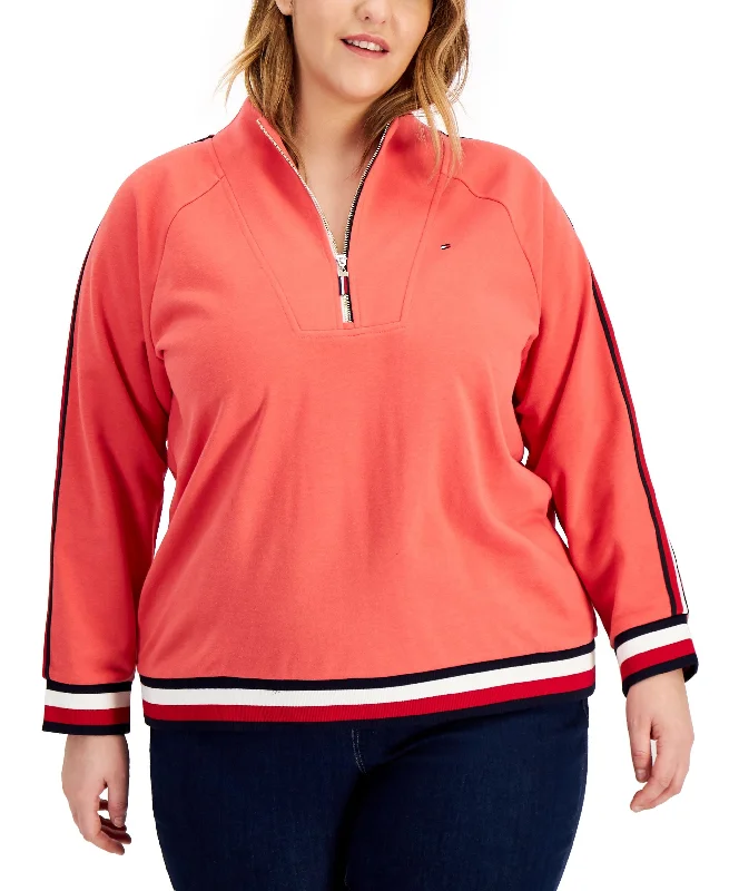 Tommy Hilfiger Plus Size Funnel Neck Pullover Quarter Zip Sweatshirt Hoodie with Tie-Dye Psychedelic Retro