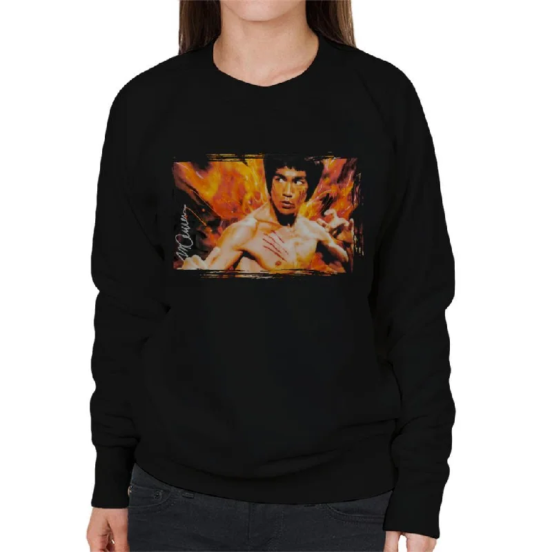 Sidney Maurer Original Portrait Of Bruce Lee Flames Enter The Dragon Women's Sweatshirt Hoodie Jacket Zipper Layering