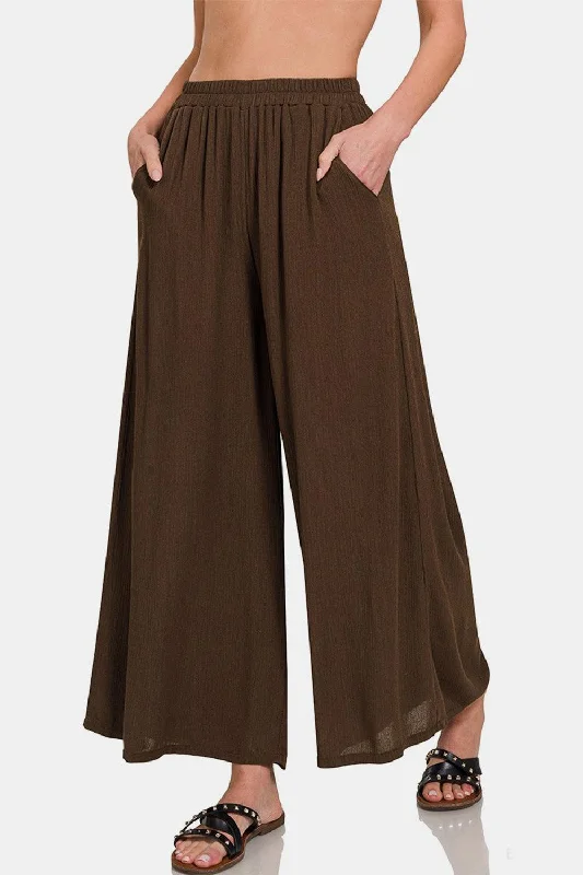 Zenana Woven Wide Leg Pants With Pockets Formal Wide-Leg Pants