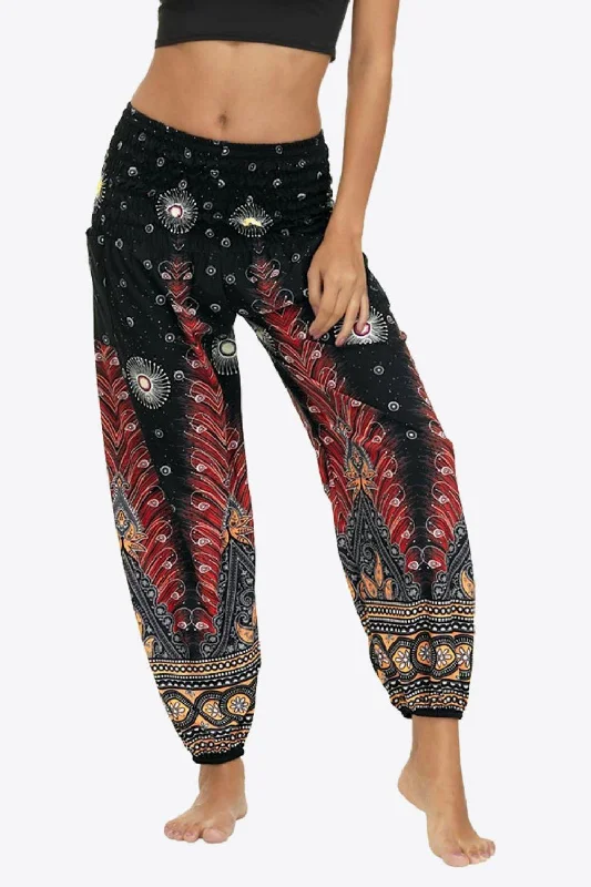 Printed Smocked Pants Cozy Fitted Pants