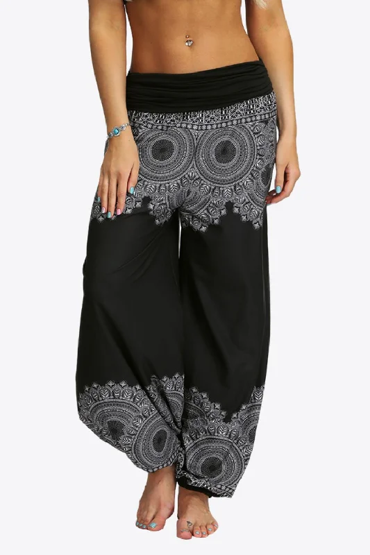 Oversized Printed Wide Leg Long Pants High-Waist Trousers