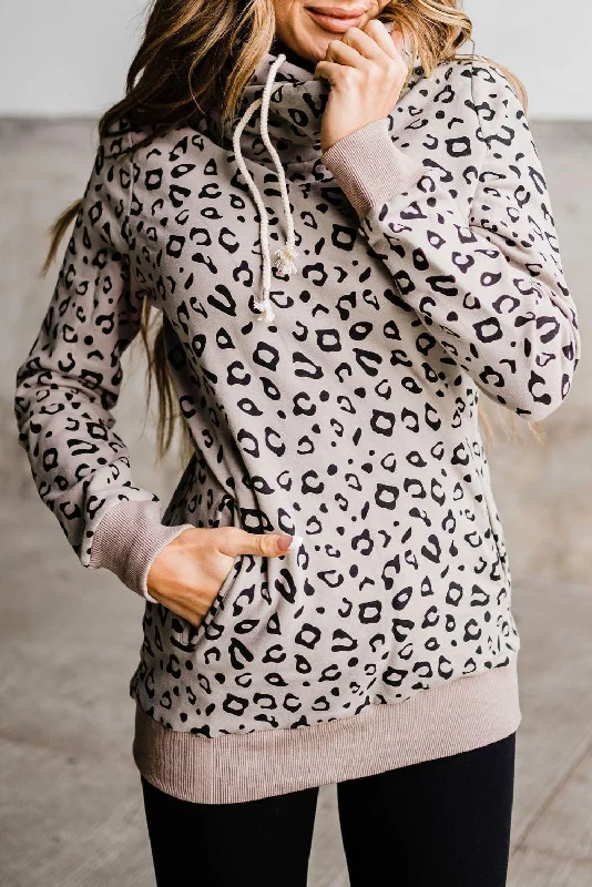 Leopard Print Long Sleeve Hoodie Hoodie with Ribbed Cuffs Snug Fit Comfort