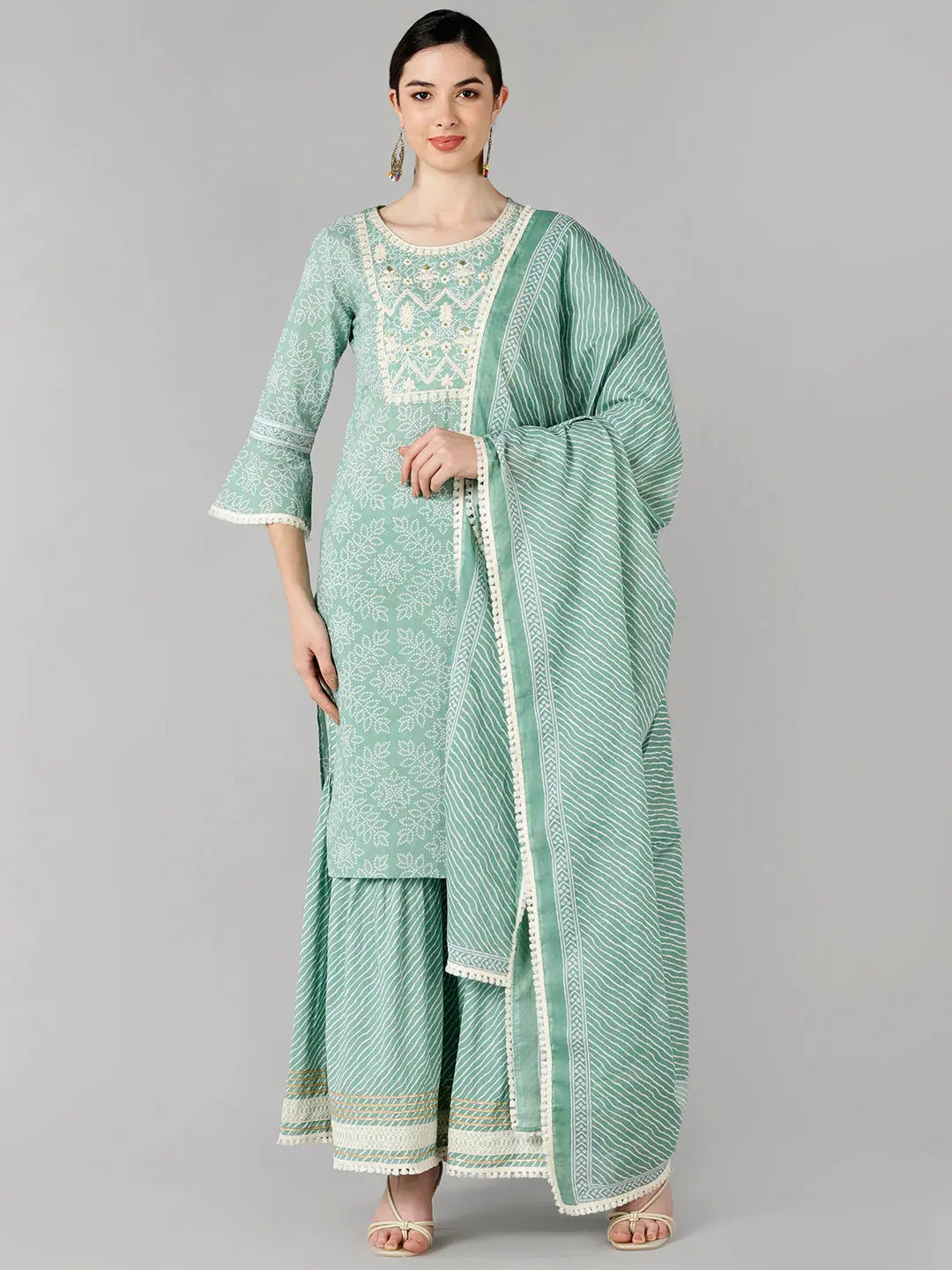 Ahika Cotton Printed Kurta Pant Dupatta Set-VKSKD1331_L Classic Cropped Pants