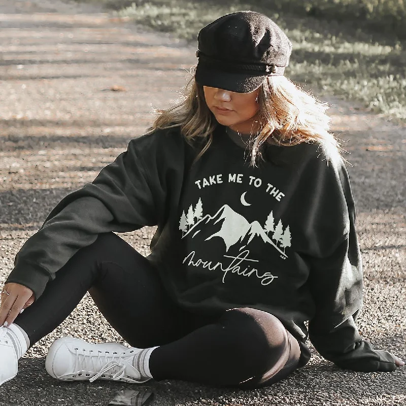 Take Me To The Mountains Crewneck Sweatshirt Hoodie with Embroidery Detailed Premium