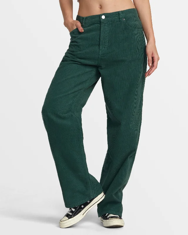 Heritage Corduroy Wide Leg Pants - Pineneedle Relaxed High-Waist Trousers