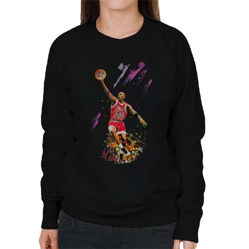 Sidney Maurer Original Portrait Of Bulls Star Michael Jordan Women's Sweatshirt Hoodie with Elastic Waist Stretchable Comfortable