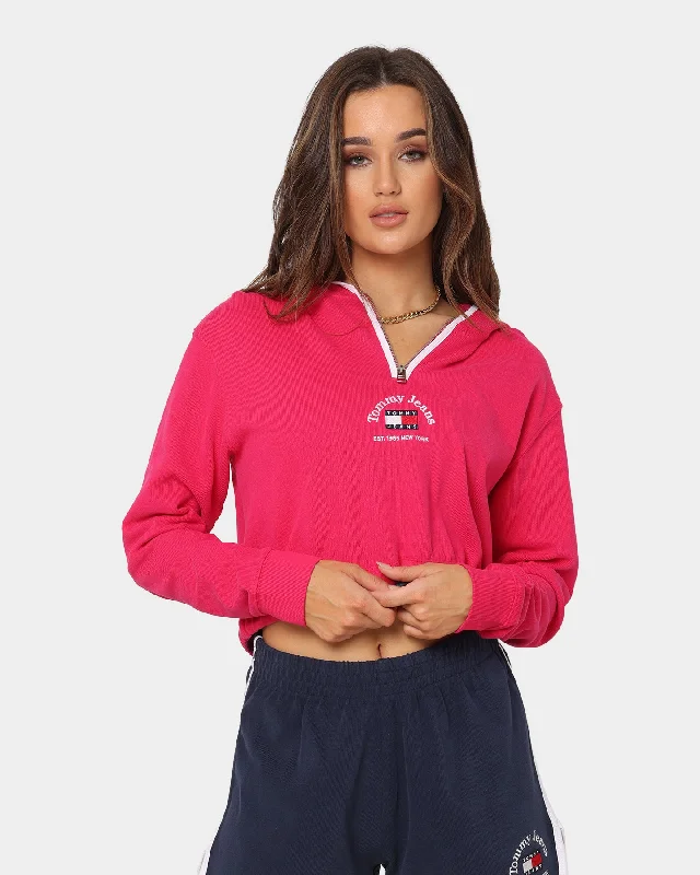 Tommy Jeans Women's Crop Timeless 1 Hoodie Bright Jewel Hoodie with Slit Hem Functional Movement