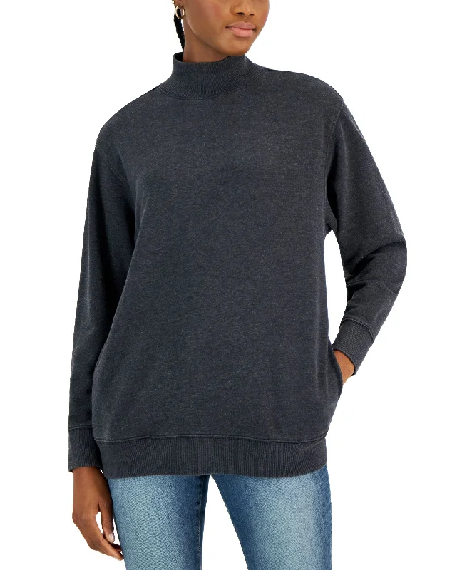 Style & Co Petite Mock Turtleneck Tunic Sweatshirt Hoodie with Mock Neck Collared Structured