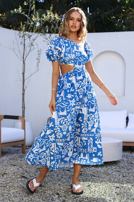 Art Gallery Maxi Dress Blue Fashionable Chiffon Maxi Dress