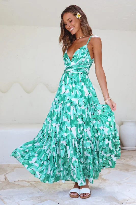 Blissful Memories Maxi Dress Green Trendy Fit-and-Flare Maxi Dress