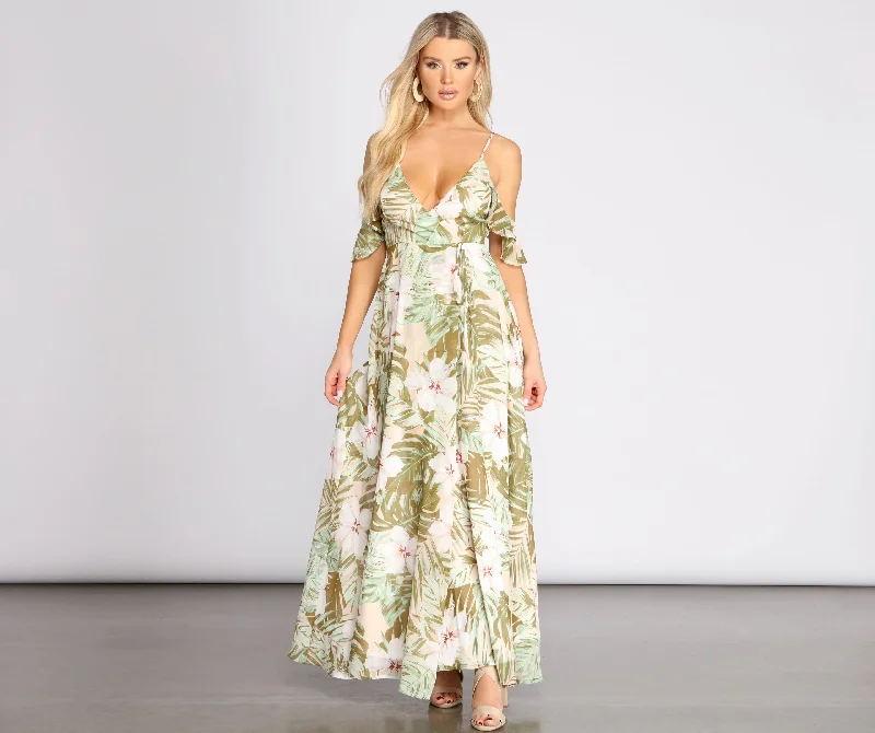 Chiffon Tropical Floral Maxi Dress Stylish Empire Waist Maxi Dress