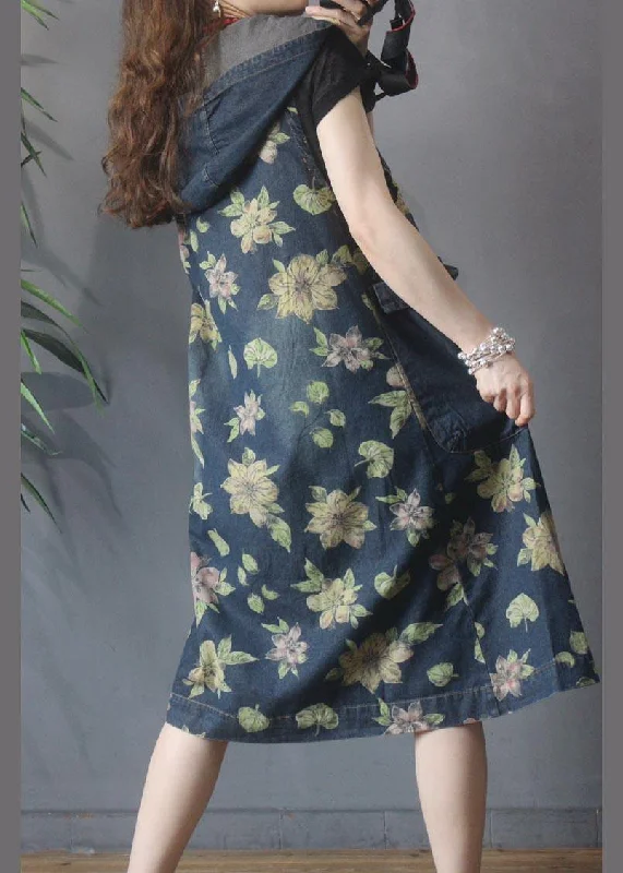 Classy Blue Print Green Floral Cotton side open Summer Maxi Dresses Stylish A-Line Maxi Dress