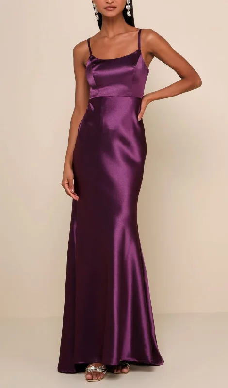 Dark Purple Satin Mermaid Maxi Dress Trendy V-Neck Maxi Dress