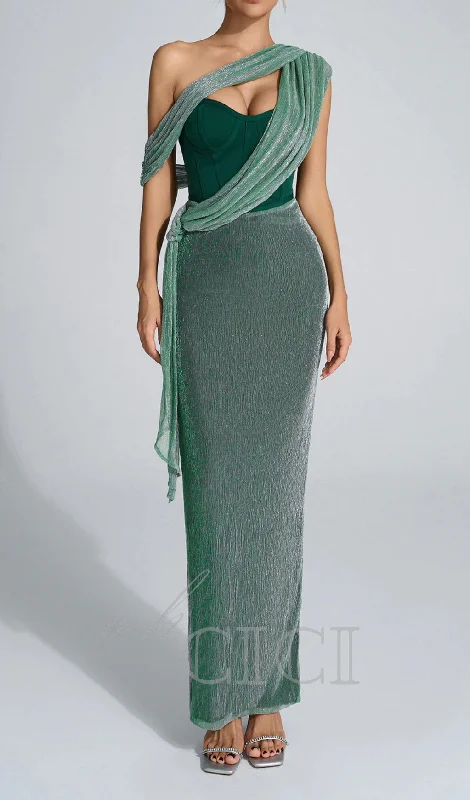 Emerald Green Halter Strap Maxi Dress Fashionable Asymmetrical Maxi Dress