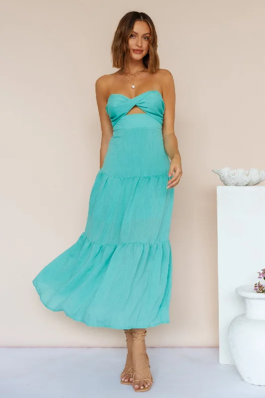 Free Falling Maxi Dress Green Fashionable High-Waist Maxi Dress