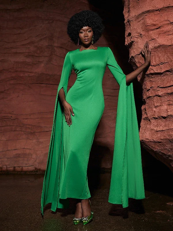 Gertie Long Sleeve Cutout Maxi Dress In Green Cozy Ribbed Maxi Dress